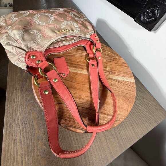 Coach Op Art Hobo Shoulder Bag — Tan & Coral/Salmon  - AS IS - Picture 9 of 15